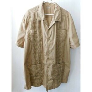 Men's KS Island Beige Embroidered Button Down 4 Pocket Shirt Size 2XL